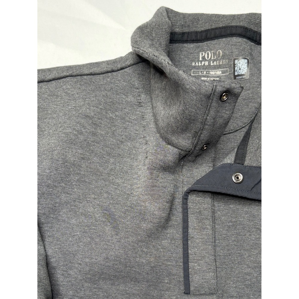 Polo Ralph Lauren Mens Heather Grey Quarter Snap Mock Neck Pullover Sweatshirt L - Picture 5 of 6
